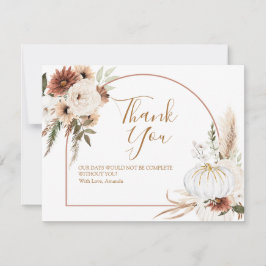Cartão De Agradecimento Chá de Bebê Floral Abóbora Branca Arco Boho