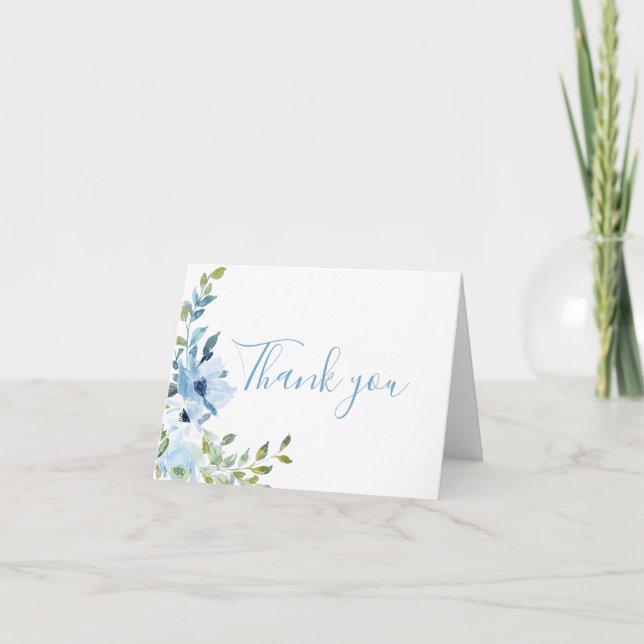 Cartão De Agradecimento Chá de Bebê Floral Azul (Frente)