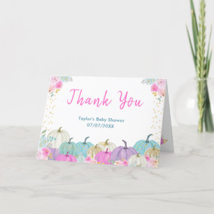 Cartão De Agradecimento Chá de Bebê Floral com Abóboras Pastel