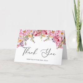 Cartão De Agradecimento Chá de Bebê Floral com Peônias Rosa Moderno