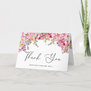 Cartão De Agradecimento Chá de Bebê Floral com Peônias Rosa Moderno