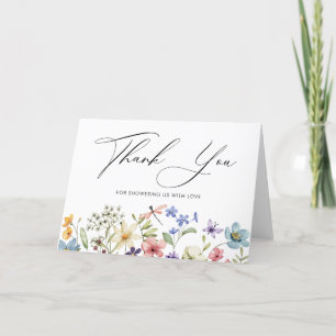 Cartão De Agradecimento Chá de Bebê Floral de Flores Silvestres Coloridas 