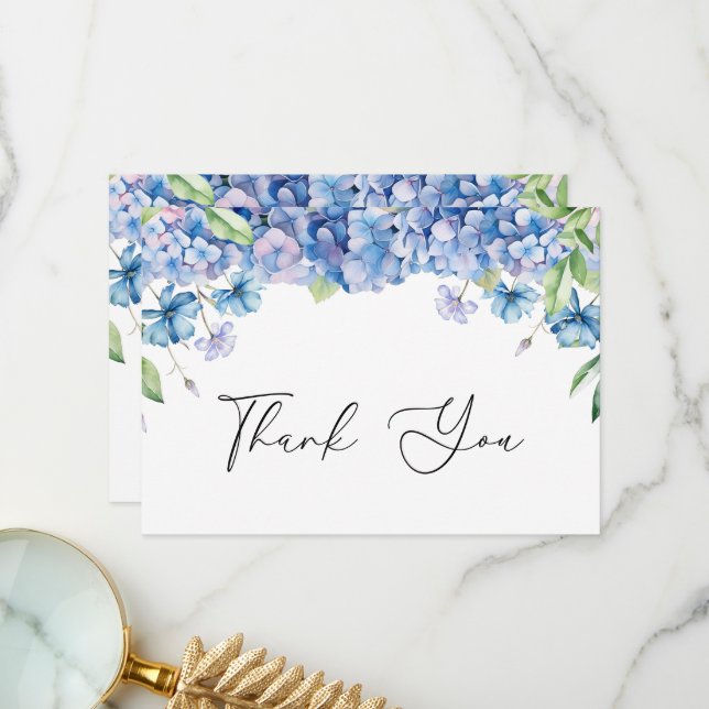 Cartão De Agradecimento Chá de Bebê Floral de Hydrangea Azul Moderna (Frente/Verso In Situ)