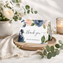 Chá de Bebê Floral Elegante em Azul Naval e Pêsseg