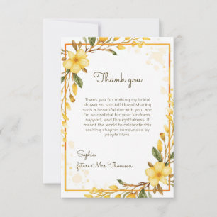 Cartão De Agradecimento Chá de Bebê Floral em Aquarela Amarela Elegante