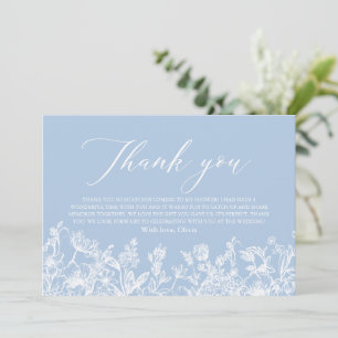 Cartão De Agradecimento Chá de Bebê Floral em Azul Poeirento Elegante