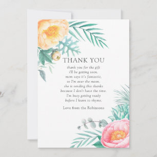 Cartão De Agradecimento Chá de Bebê Floral Hortelã Tropical Obrigado