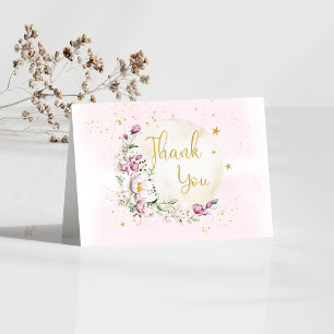 Cartão De Agradecimento Chá de Bebê Floral Moon Rosa