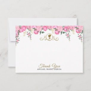Cartão De Agradecimento Chá de Bebê Floral Rosa Elegante Vitoriano