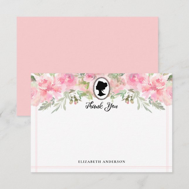 Cartão De Agradecimento Chá de Bebê Floral Rosa Velho Estilo Regência (Frente/Verso)