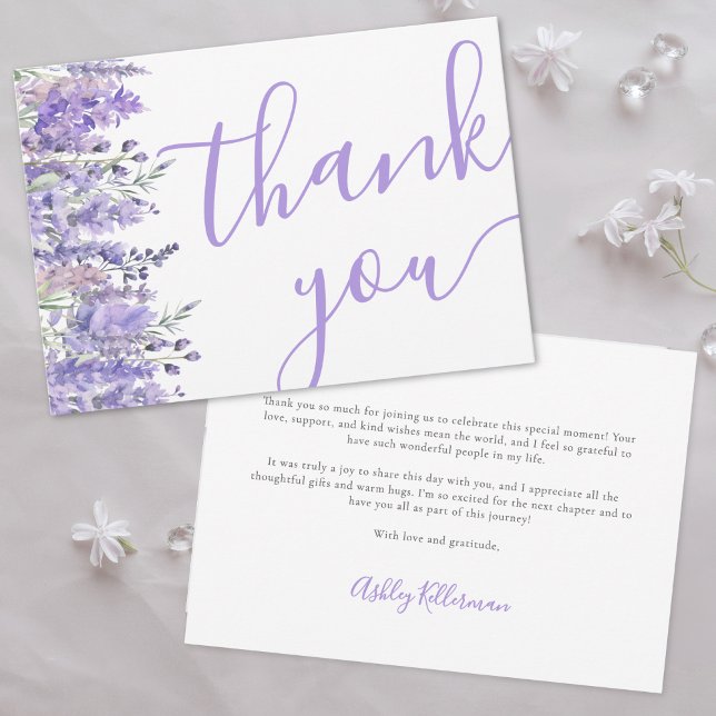 Cartão De Agradecimento Chá de Bebê Floral Roxo Lavanda Elegante (Elegant Lavender Purple Floral Bridal Shower Thank You Card)