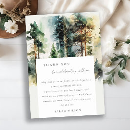 Cartão De Agradecimento Chá de Bebê Floresta de Madeira Aquarela Elegante