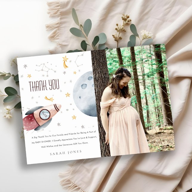 Cartão De Agradecimento Chá de Bebê Foguete Espacial Estrelado Fofo (Criador carregado)