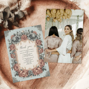 Cartão De Agradecimento Chá de Bebê Foto Azul Desbotado Art Nouveau Vintag