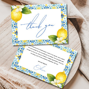 Cartão De Agradecimento Chá de Bebê Italiano de Azulejos Azuis e Limão Tha