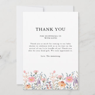 Cartão De Agradecimento Chá de Bebê Jardim Floral Aquarela Simples