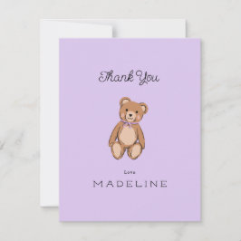 Cartão De Agradecimento Chá de Bebê Lilás Roxo Ursinho Clássico