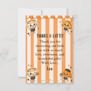 Cartão De Agradecimento Chá de Bebê Lindo Kawaii Croissant de Café Laranja