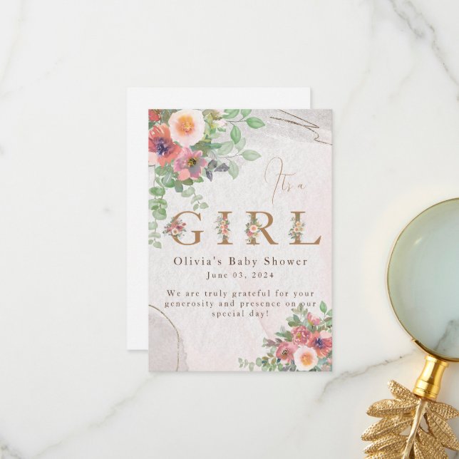 Cartão De Agradecimento Chá de Bebê Menina Floral (Frente/Verso In Situ)