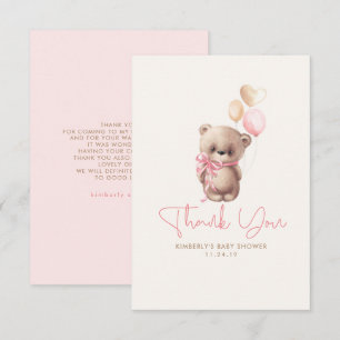 Cartão De Agradecimento Chá de Bebê Menina Fofa Ursinho de Pelúcia Obrigad