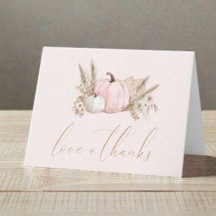 Cartão De Agradecimento Chá de Bebê Menina Little Pumpkin Outono Obrigado