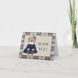 Cartão De Agradecimento Chá de Bebê Menina Urso Vintage