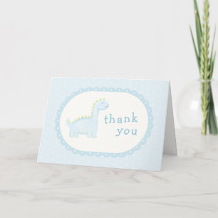 Cartão De Agradecimento Chá de Bebê Menino Azul Kawaii Dinossauro Pré-Hist