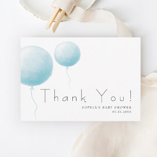 Cartão De Agradecimento Chá de Bebê Menino com Balão Azul Pastel Macio Mod