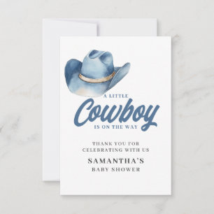 Cartão De Agradecimento Chá de Bebê Menino Cowboy Blue Western 