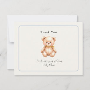 Cartão De Agradecimento Chá de Bebê Menino Urso Teddy Vintage Fofo