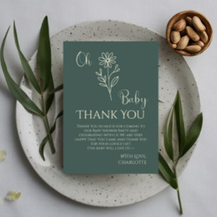 Cartão De Agradecimento Chá de Bebê Minimalista Oh Baby Wildflower