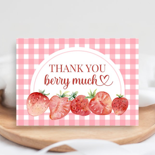 Cartão De Agradecimento Chá de Bebê Morango Doce Berry (Strawberry Baby Shower Thank you Card)