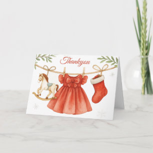 Cartão De Agradecimento Chá de Bebê Natal Roupa de Bebê Menina na Corda