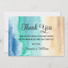 Cartão De Agradecimento Chá de Bebê no Tema Praia em Aquarela Obrigada 