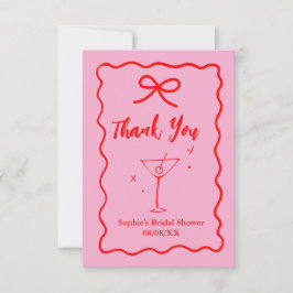 Cartão De Agradecimento Chá de Bebê Retro Rosa e Vermelho Ondulado