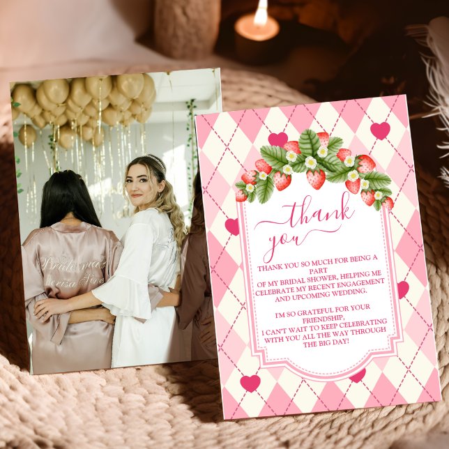 Cartão De Agradecimento Chá de Bebê Rosa Doce Morango (Criador carregado)