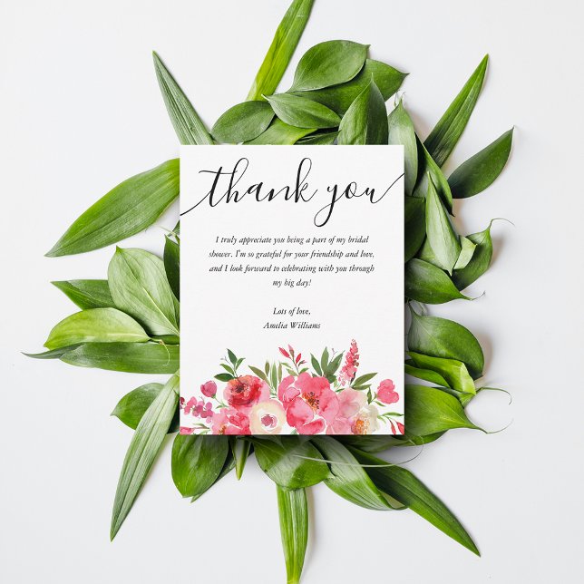 Cartão De Agradecimento Chá de Bebê Rosa Floral Chic (Chic Pink Floral Bridal Shower Thank You Cards)