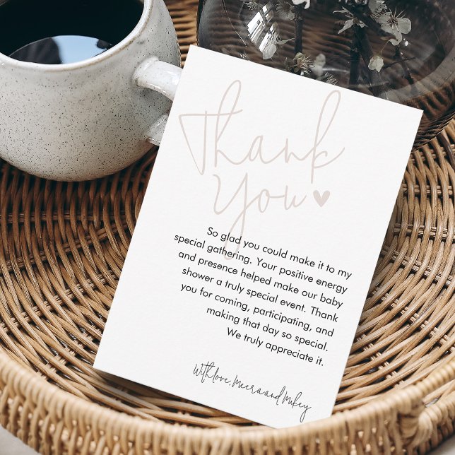 Cartão De Agradecimento Chá de Bebê Rosa Roteiro Moderno (Modern Script Pink Baby Shower Thank You Card)