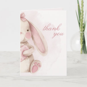 Cartão De Agradecimento Chá de Bebê Rosa Watercolor Coelhinho Fofo