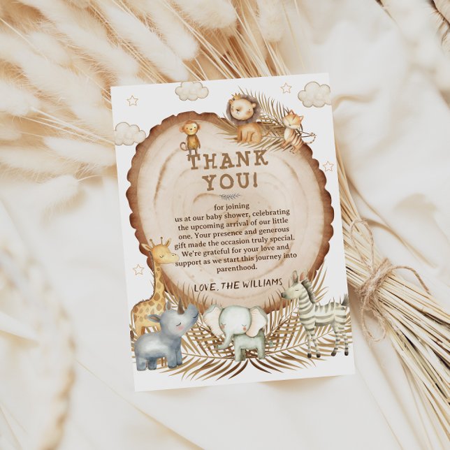 Cartão De Agradecimento Chá de Bebê Safari Boho Rústico Animais (Criador carregado)