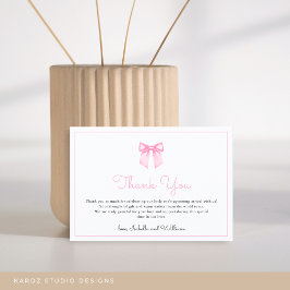 Cartão De Agradecimento Chá de Bebê Simples e Elegante com Laço Rosa