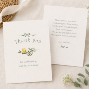 Cartão De Agradecimento Chá de Bebê Squeeze Little Lemon Sage Ribbon
