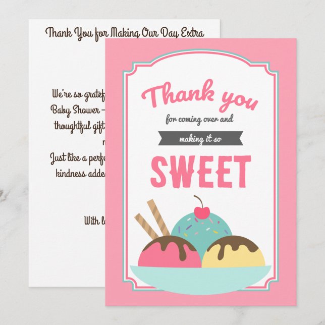 Cartão De Agradecimento Chá de Bebê Sweet Scoop (Frente/Verso)