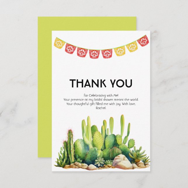 Cartão De Agradecimento Chá de Bebê Tema Cacto Estilo Fiesta Moderna (Frente/Verso)