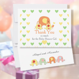 Cartão De Agradecimento Chá de Bebê Tema Elefante Gêmeos Bebês