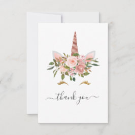 Cartão De Agradecimento Chá de Bebê Unicórnio Floral Rosa e Dourado Rosa 