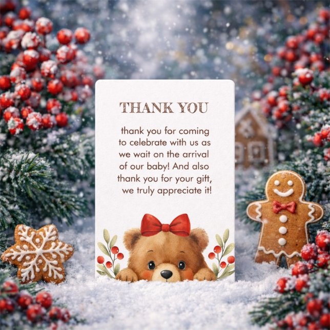 Cartão De Agradecimento Chá de Bebê Urso Bebê e Frutas de Rowan (Baby Bear And Rowan Berries Baby Shower Thank You Card)