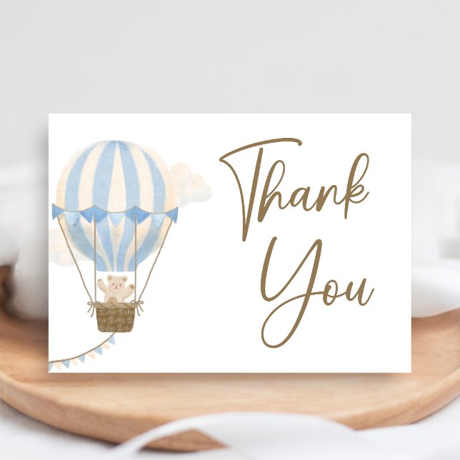 Cartão De Agradecimento Chá de Bebê Urso Boho Azul (Oh Baby Bear Baby Shower Thank You Card)