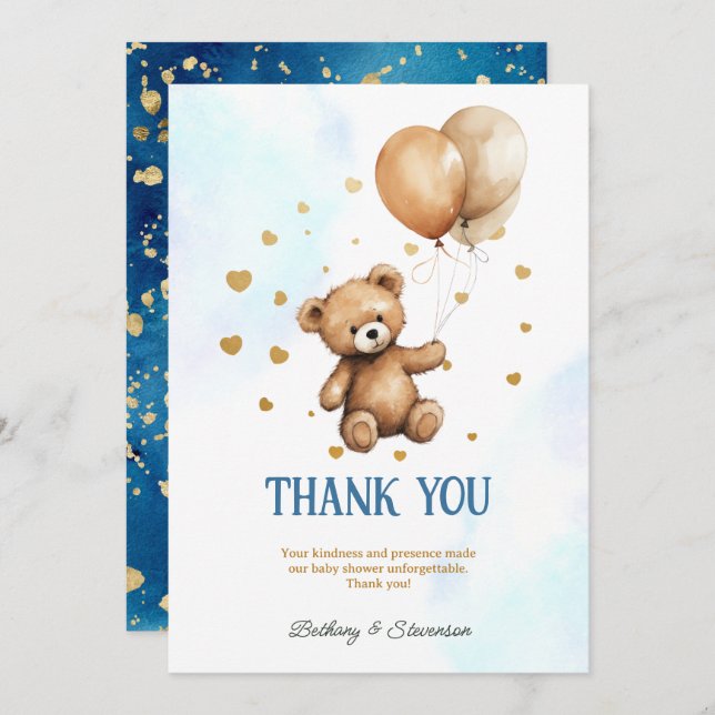 Cartão De Agradecimento Chá de Bebê Urso Bonito (Frente/Verso)