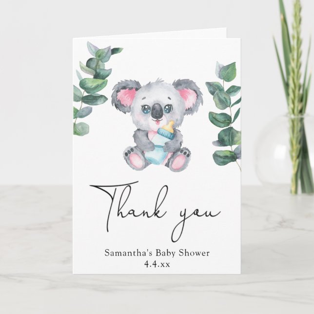 Cartão De Agradecimento Chá de bebê urso de koala obrigado (Frente)